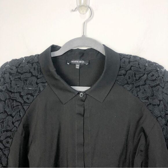 LAFAYETTE 148 | Lace Sleeve Button Front Black Top Women’s Size 18 - Picture 3 of 8